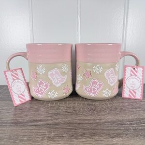 NEW Peppermint & Pine Cowgirl Boots Snowflake Christmas Mugs